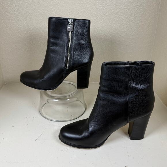 MICHAEL Michael Kors Shoes - Michael Michael Kors Black Leather Zip-Up Frenchie Ankle Boot Silver Zipper